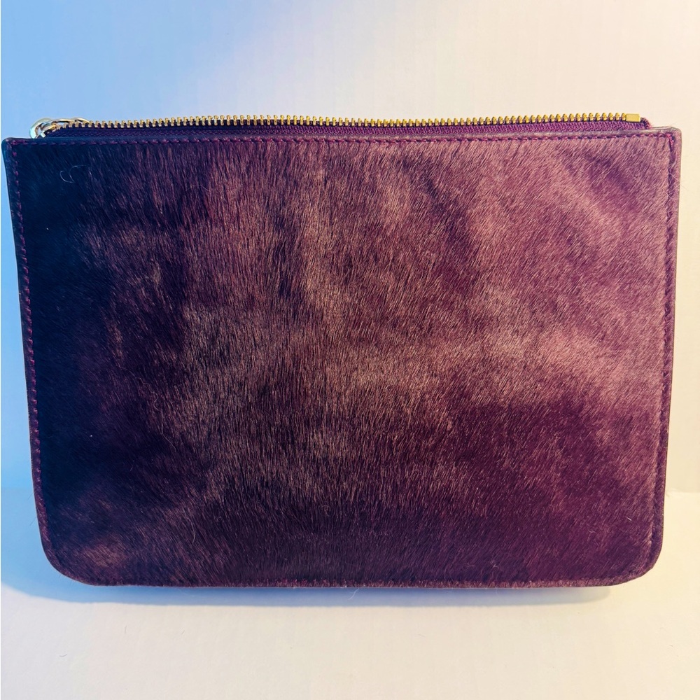 Kate Spade NEW calf fur burgundy handheld clutch plum with Gold Accents - Picture 5 of 7